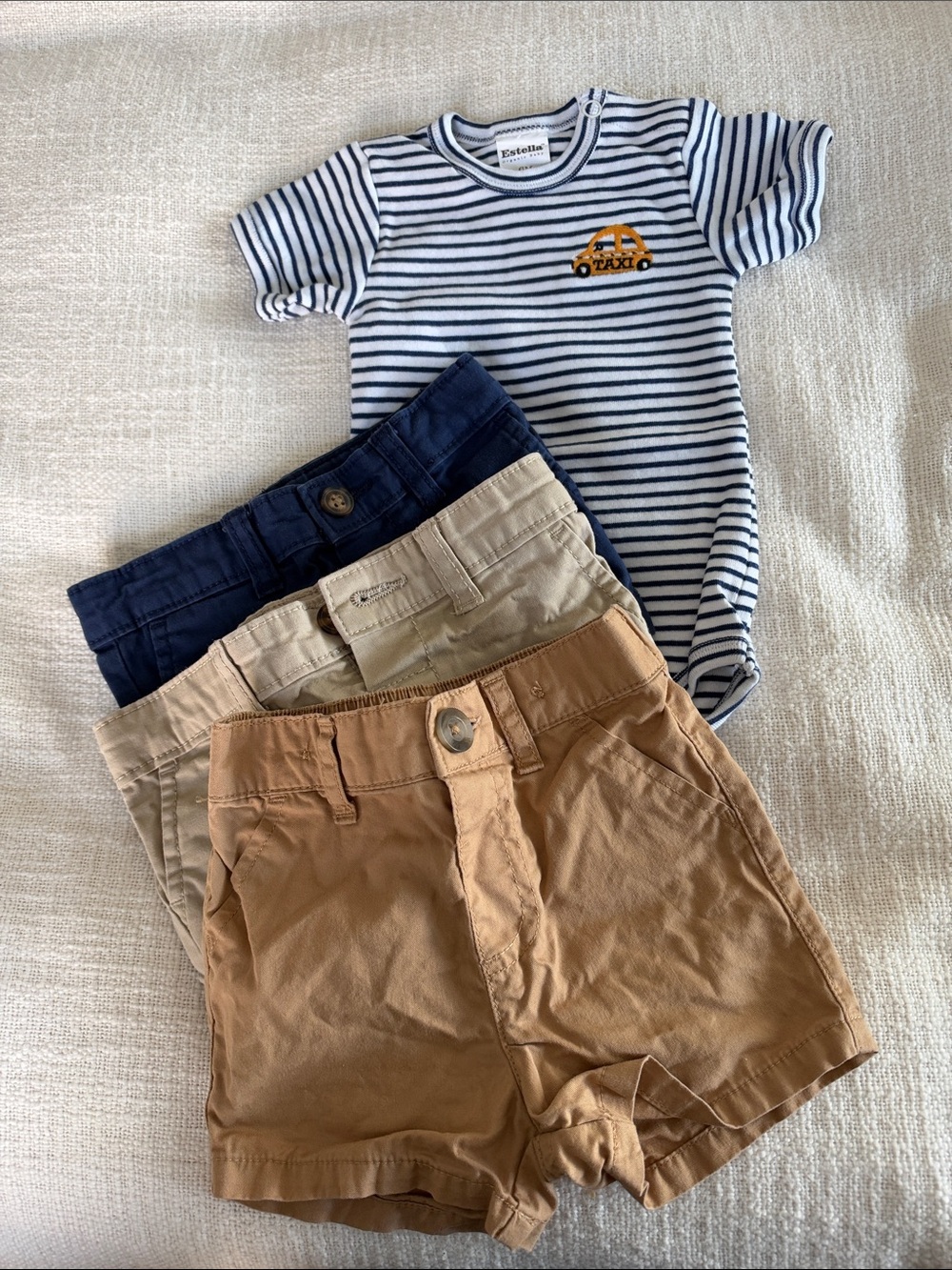 Striped Navy & White Taxi Bodysuit for babies and 3 pair shorts